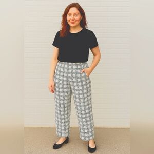 Theory 100% Silk Pants Pockets Pullon Black White Sz L New